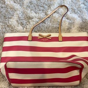 Pink and white stripped purse